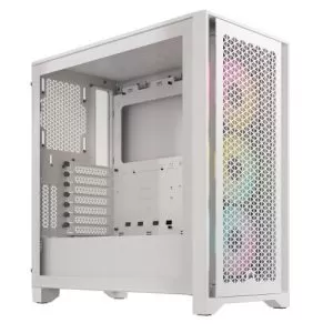 CORSAIR – Corsair iCUE 4000D RGB Airflow Gaming Case w/ Glass Window, E-ATX, 3x AF120 RGB Fans, High-Airflow Front, USB-C, RGB Controller, White