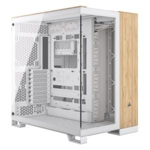 CORSAIR – Corsair 6500X Dual Chamber Gaming Case w/ Glass Side & Front, ATX, Mesh Panels, USB-C, Asus BTF Compatible, White/Bamboo Wood