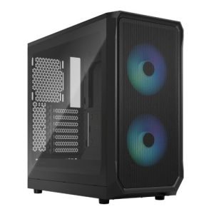 FRACTAL – Fractal Design Focus 2 RGB (Black TG) Gaming Case w/ Clear Glass Window, ATX, 2 RGB Fans, RGB controller, Mesh Front, Innovative Shroud System