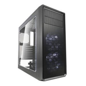 FRACTAL – Fractal Design Focus G (Gunmetal) Gaming Case w/ Clear Window, ATX, 2 White LED Fans, Kensington Bracket, Filtered Front, Top & Base Air Intakes