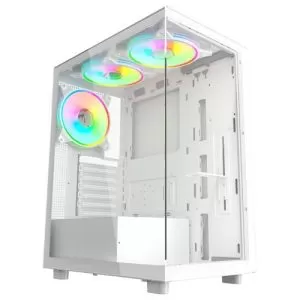 VIDA – Vida Vetro White ARGB Gaming Case w/ Glass Front & Side, ATX, 3x ARGB Fans, 6-Port PWM ARGB Fan Hub & Remote Control