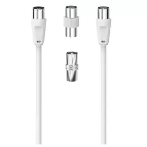 HAMA – Hama 3-Part Antenna Connection Kit – 2 Metre Antenna Cable + 2x Coax Adapters, White