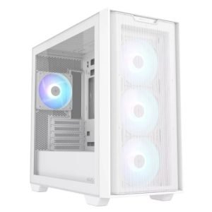 ASUS – Asus A21 Plus ARGB Gaming Case w/ Glass Window, Micro ATX, 4x ARGB Fans, 380mm GPU & 360mm Radiator Support, Asus BTF Compatible, White