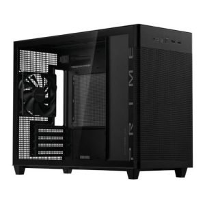 ASUS – Asus Prime AP201 Gaming Case w/ Tempered Glass Window, Micro ATX, USB-C, Tool-free Panels, 338mm GPU & 360mm Radiator Support, Black