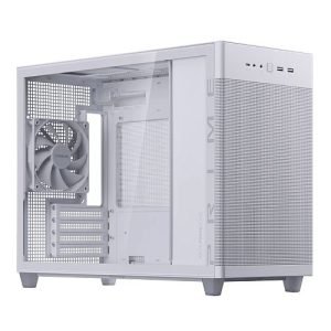 ASUS – Asus Prime AP201 Gaming Case w/ Tempered Glass Window, Micro ATX, USB-C, Tool-free Panels, 338mm GPU & 360mm Radiator Support, White