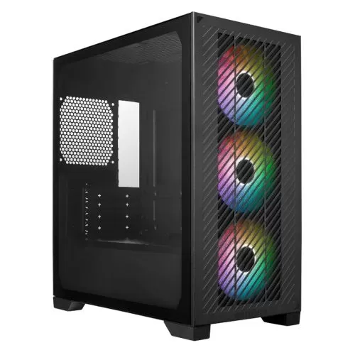 COOLER MASTER - Cooler Master Elite 301 Gaming Case w/ Glass Side, Micro ATX, 3x ARGB Fans, PSU Shroud, Intake Grill, USB-C, Black