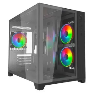 VIDA – Vida Akira V2 Black ARGB Gaming Case w/ Glass Front & Side, Micro ATX, 3x ARGB Fans, 6-Port PWM ARGB Fan Hub & Remote Control