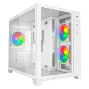 VIDA – Vida Akira V2 White ARGB Gaming Case w/ Glass Front & Side, Micro ATX, 3x ARGB Fans, 6-Port PWM ARGB Fan Hub & Remote Control