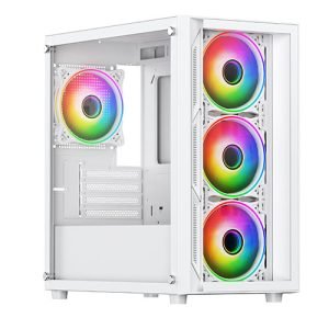 VIDA – Vida Lucid White ARGB Gaming Case w/ Glass Front & Side, Micro ATX, 4x ARGB Infinity Fans