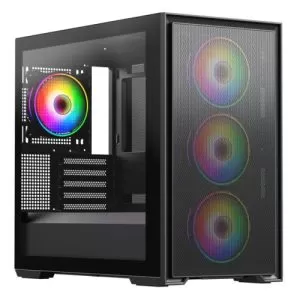 VIDA - Vida Notus Black ARGB Gaming Case w/ Glass Side, Micro ATX, Mesh Front, 4x ARGB Fans, 6-Port PWM ARGB Hub, USB-C, Asus BTF Compatible