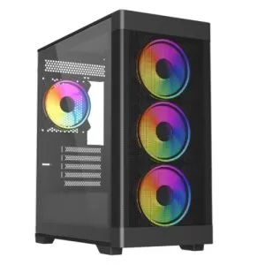 VIDA - Vida Zephyr V2 Black ARGB Gaming Case w/ Glass Window, Micro ATX, 4x ARGB Fans, 6-Port PWM ARGB Fan Hub & Remote Control, Mesh Front
