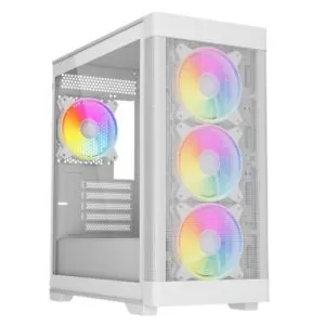 VIDA - Vida Zephyr V2 White ARGB Gaming Case w/ Glass Window, Micro ATX, 4x ARGB Fans, 6-Port PWM ARGB Fan Hub & Remote Control, Mesh Front