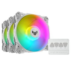 ASUS – Asus TUF Gaming TF120 ARGB 12cm PWM Case Fans (3 Pack), Fluid Dynamic Bearing, Double-layer LED Array, Up to 1900 RPM, ARGB Hub included, White Edition