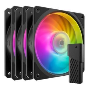 COOLER MASTER – Cooler Master Mobius 120P ARGB PWM 12cm Case Fans (3-Pack), Ring Blade Design, 0-2400 RPM, Loop Dynamic Bearing, Black, ARGB Controller Included