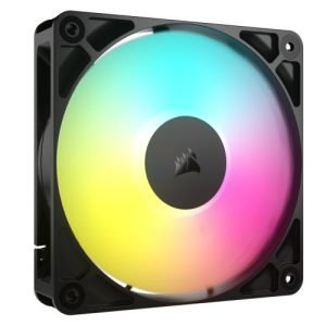 CORSAIR – Corsair RS120 ARGB PWM 12cm Case Fan, Magnetic Dome Bearing, Daisy-Chain 4-Pin, 2100 RPM, AirGuide Tech, Black