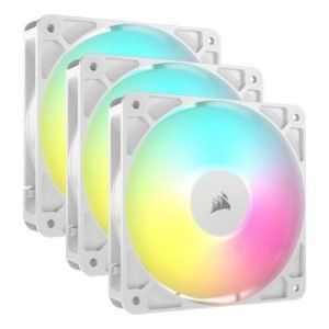 CORSAIR – Corsair RS120 ARGB PWM 12cm Case Fans (3 Pack), Magnetic Dome Bearing, Daisy-Chain 4-Pin, 2100 RPM, AirGuide Tech, White