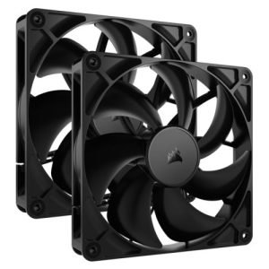 CORSAIR – Corsair RS140 PWM 14cm Case Fans (2 Pack), Magnetic Dome Bearing, Daisy-Chain 4-Pin, 1700 RPM, AirGuide Tech, Black