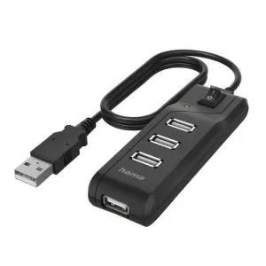 HAMA – Hama External 4-Port USB 2.0 Hub, USB Powered, On/Off Switch, Black