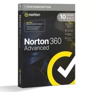 NORTON - Norton 360 Advanced 1x 10 Device, 1 Year Retail Licence - 200GB Cloud Storage - PC, Mac, iOS & Android *Non-enrolment*