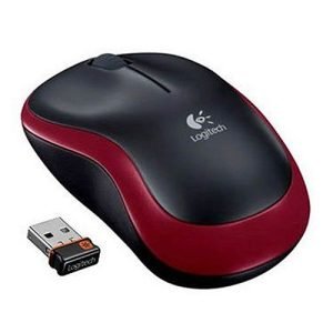 LOGITECH – Logitech M185 Wireless Notebook Mouse, USB Nano Receiver, Black/Red