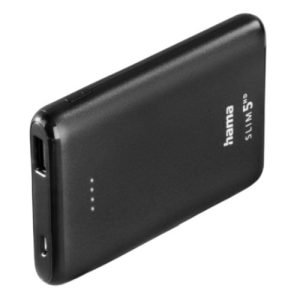 HAMA – Hama SLIM 5HD 5000mAh Fast Charge Powerbank, 1x USB-A, LED Capacity Indicator, Black