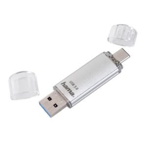 HAMA – Hama C-Laeta 64GB USB-A & USB-C Memory Pen, Metal Casing, OTG, 40MB/s, Silver