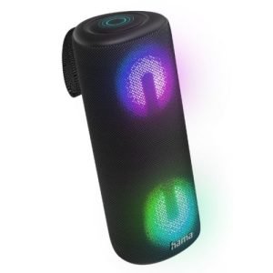 HAMA – Hama Pipe 3.0 Bluetooth/3.5mm Jack 24W Portable Loudspeaker, Microphone, 2000mAh Battery, IPX5 Waterproof, LED Lighting, Equaliser, Black