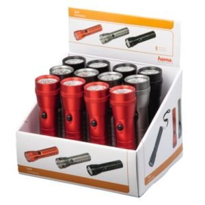 HAMA – Hama FL-200 LED Torch x12 Multipack, 60 Lumen, Hand Strap, Black/Grey/Red, Display Case