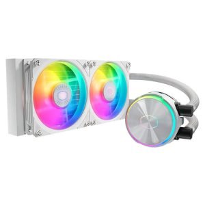 COOLER MASTER – Cooler Master PL240 Flux ARGB 240mm Liquid CPU Cooler, 2x ARGB PWM Fans, RGB Pump Head, RGB Controller, White