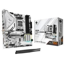 ASROCK - Asrock B850M STEEL LEGEND WIFI, AMD B850, AM5, Micro ATX, 4 DDR5, HDMI, DP, Wi-Fi 7, 2.5G LAN, RGB, 3x M.2