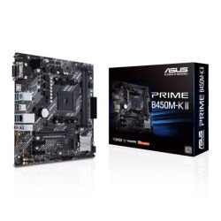 ASUS - Asus PRIME B450M-K II, AMD B450, AM4, Micro ATX, 2 DDR4, VGA, DVI, HDMI, LED Lighting, M.2
