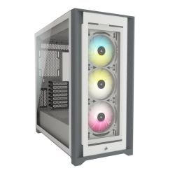 CORSAIR - Corsair iCUE 5000X RGB Gaming Case w/ 4x Tempered Glass Panels, E-ATX, 3 x AirGuide RGB Fans, Lighting Node CORE included, USB-C, White
