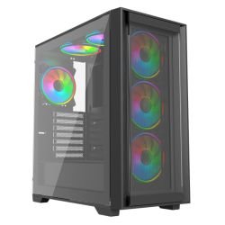 VIDA - Vida Versa Black ARGB Gaming Case w/ Glass Side & Glass/Mesh Front, ATX, 6x ARGB PWM Fans, 6-Port Fan Hub & Remote Control *Glass & Mesh Front Panels included*