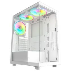 VIDA - Vida Vetro White ARGB Gaming Case w/ Glass Front & Side, ATX, 3x ARGB PWM Fans, 6-Port ARGB Fan Hub & Remote Control
