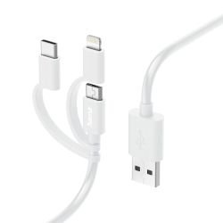 HAMA – Hama 3-in-1 Multi Charging Cable – USB-A to USB-C/Micro USB/Lightning, Quick Charge, 1 Metre, White, MFI Certified HAMA – Hama 3-in-1 Multi Charging Cable – USB-A to USB-C/Micro USB/Lightning, Quick Charge, 1 Metre, White, MFI Certified