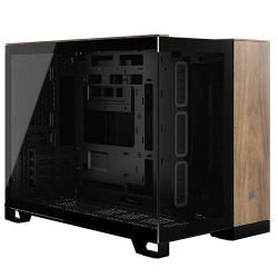 CORSAIR - Corsair 2500X Dual Chamber Gaming Case w/ Glass Side & Front, Micro ATX, Mesh Panels, USB-C, Asus BTF Compatible, Black/Walnut Wood