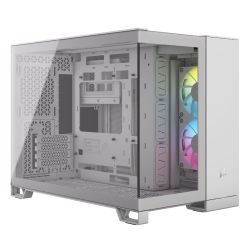 CORSAIR - Corsair 2500X RGB Dual Chamber Gaming Case w/ Glass Side & Front, Micro ATX, 2x RGB Fans, Mesh Panels, USB-C, Asus BTF Compatible, White