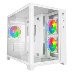 VIDA - Vida Akira V2 White ARGB Gaming Case w/ Glass Front & Side, Micro ATX, 3x ARGB PWM Fans, 6-Port ARGB Fan Hub & Remote Control