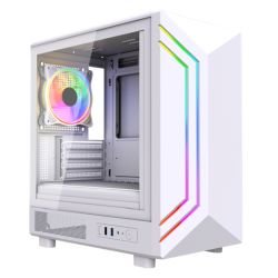 VIDA - Vida Apollo M White ARGB Gaming Case w/ Glass Window, Micro ATX, Rear ARGB Infinity Fan, Front LED Strips