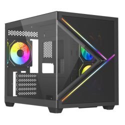 VIDA - Vida Arcade Black ARGB Gaming Case w/ Glass Side & Glass/Mesh Front, Micro ATX, ARGB Strips, 3x ARGB PWM Fans, 6-Port ARGB Fan Hub & Remote Control