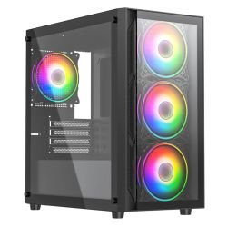 VIDA - Vida Lucid Black ARGB Gaming Case w/ Glass Front & Side, Micro ATX, 4x ARGB Infinity Fans