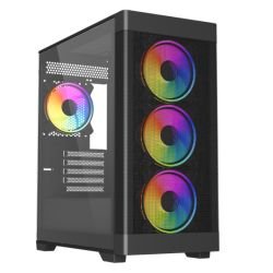 VIDA - Vida Zephyr V2 Black ARGB Gaming Case w/ Glass Window, Micro ATX, 4x ARGB PWM Fans, 6-Port ARGB Fan Hub & Remote Control, Mesh Front