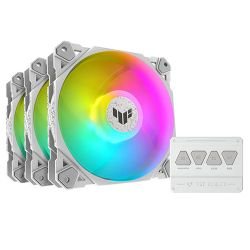 ASUS - Asus TUF Gaming TF120 ARGB 12cm PWM Case Fans (3 Pack), Fluid Dynamic Bearing, Double-layer LED Array, Up to 1900 RPM, ARGB Hub included, White Edition