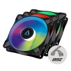 ARCTIC - Arctic 12cm P12 Pressure Optimised PWM PST ARGB Case Fans (3 Pack), Fluid Dynamic, 12 LEDs, 0-2000 RPM, 0dB Mode, Black