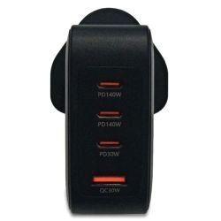XCLIO - Xclio (XC-W240W-G) 3-pin Wall Plug USB GaN III Charger, 2x 140W USB-C, 1x 30W USB-C, 1 x USB A, QC3.0, PD3.1