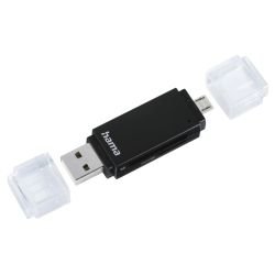 HAMA - Hama Basic External USB 2.0 OTG Card Reader, USB-A + Micro B, SD/microSD, Black, USB Powered