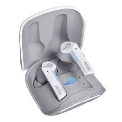 ASUS - Asus ROG Cetra True Wireless Earphones, Active Noise Cancellation, Ambient Mode, Charging Case, Water Resistant, Touch Controls, LED Lighting, Moonlight White