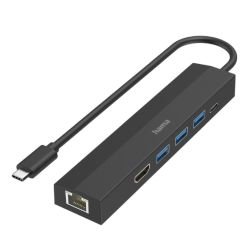 HAMA - Hama USB-C 3.2 Gen1 Hub w/ HDMI & LAN - 3x USB-A, 1x USB-C, 1x HDMI, 1x GB LAN, USB Powered