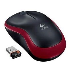LOGITECH - Logitech M185 Wireless Notebook Mouse, USB Nano Receiver, Black/Red