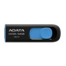 ADATA - ADATA 64GB UV128 USB 3.0 Memory Pen, Retractable, Capless, Black & Blue